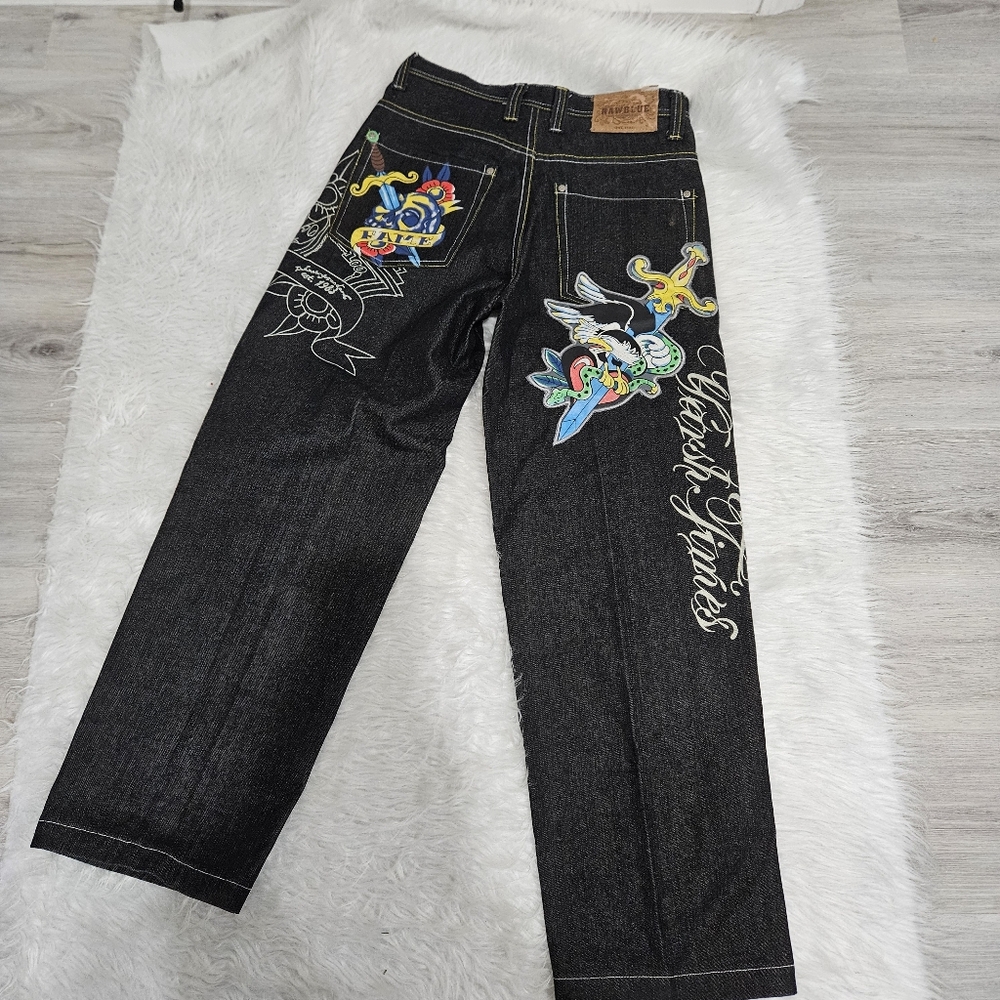 Y2K VINDICATION  Black Graphic Jeans